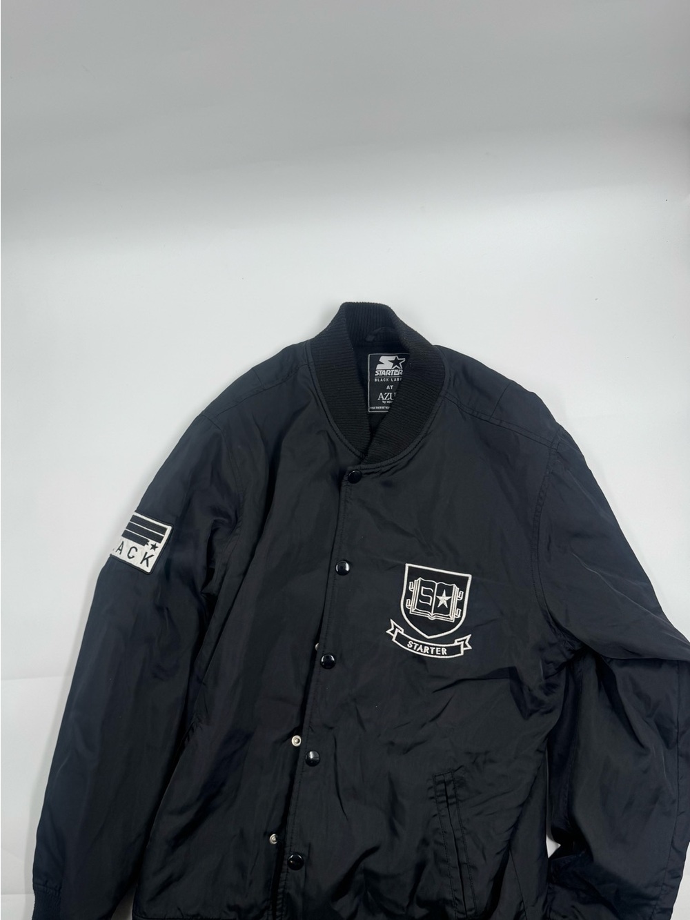 Black Label Black Varsity-Style Bomber Jacket with Crest Patch